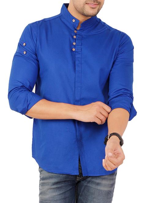 blue solid casual shirt - 16142437 - Standard Image - 1