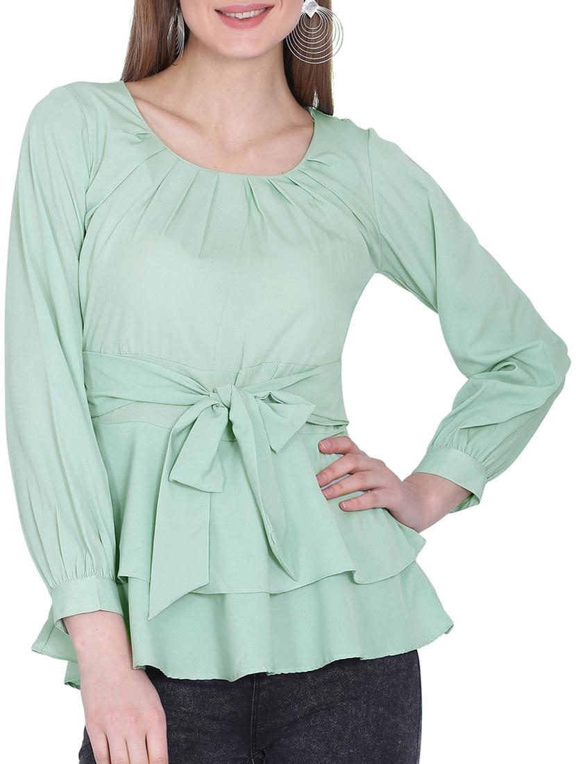 tie front ruffled hem top - 16142779 - Zoom Image - 1