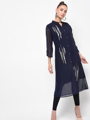 embroidered a-line solid kurta - 16143099 - Standard Image - 2