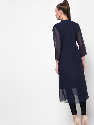 embroidered a-line solid kurta - 16143099 - Standard Image - 3