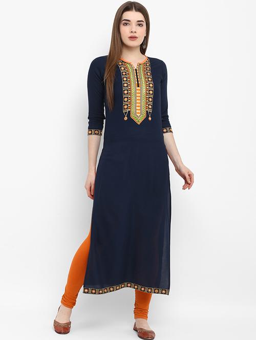embroidered straight kurta - 16143173 - Standard Image - 1