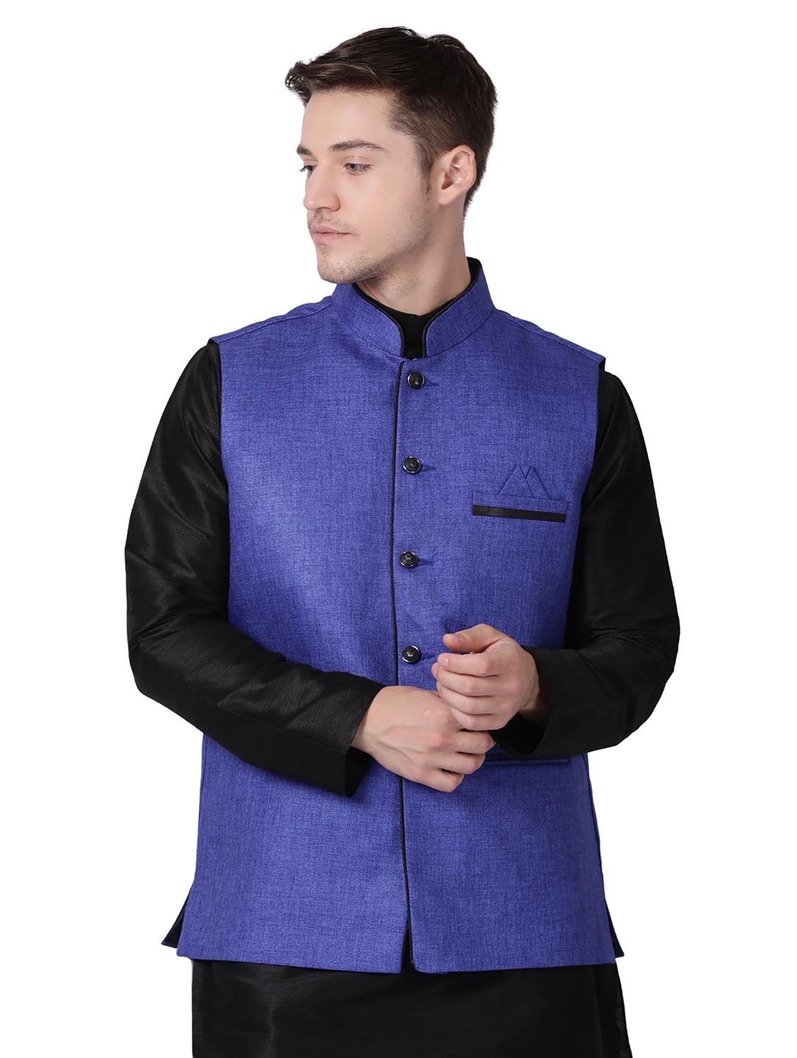 blue cotton nehru jacket - 16157270 - Zoom Image - 1