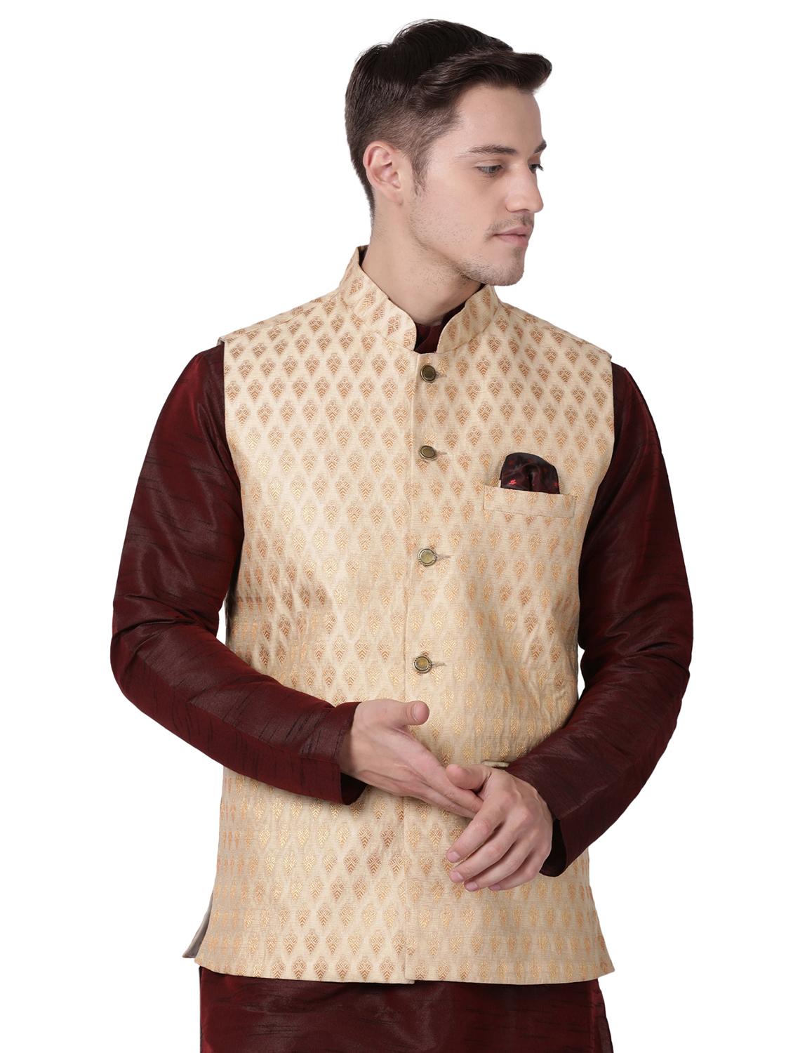 beige cotton nehru jacket - 16157293 - Zoom Image - 1