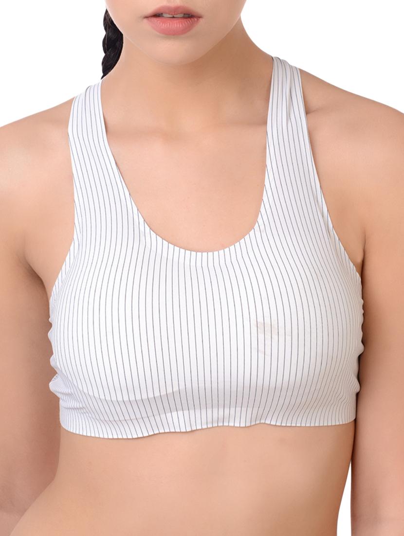 styled back striped sports bra