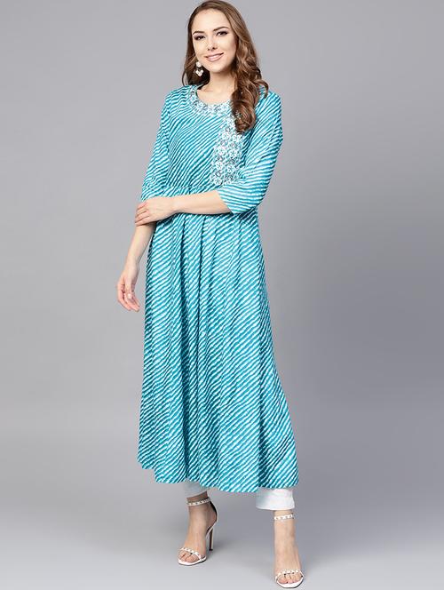 Embroidered leheriya kurta - 16157624 - Standard Image - 1