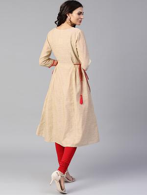 dobby solid a-line kurta - 16157639 - Standard Image - 3