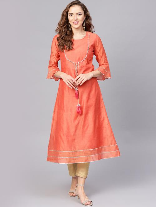 Gota work a-line kurta - 16157645 - Standard Image - 1