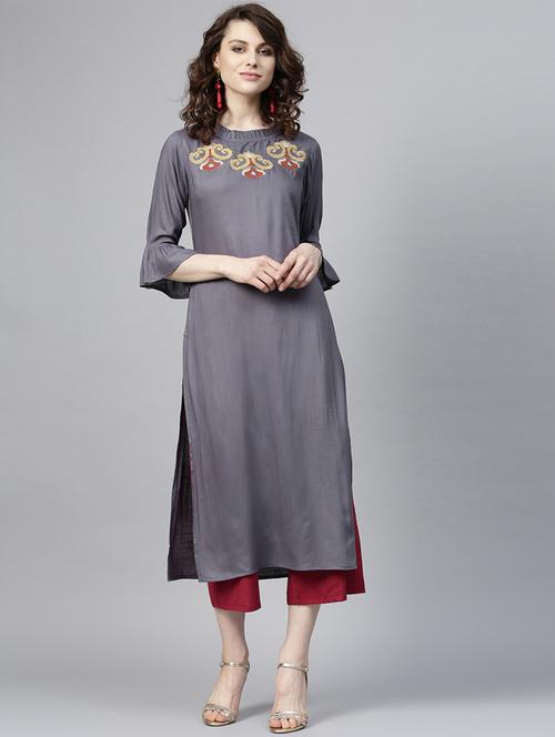 Embroidered straight kurta - 16157674 - Standard Image - 1