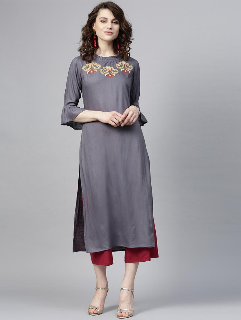 Embroidered straight kurta - 16157674 - Zoom Image - 1