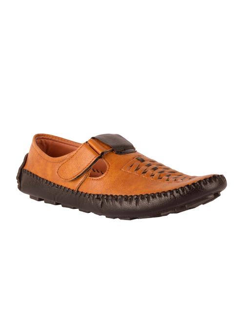 tan leatherette slipon sandals - 16158030 - Standard Image - 1