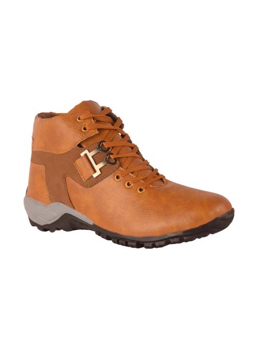 tan leatherette low ankle boots - 16158091 - Standard Image - 1