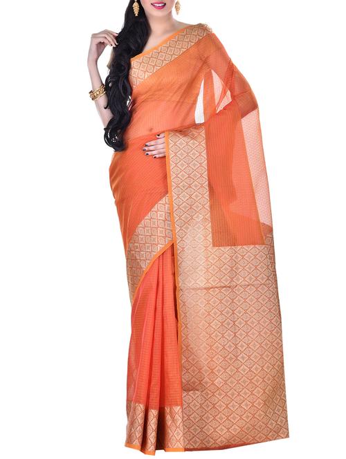 checkered zari border banarasi saree with blouse - 16158202 - Standard Image - 1