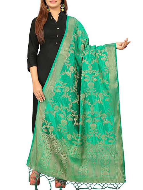 turquoise silk banarasi dupatta - 16158257 - Very Small Image - 1