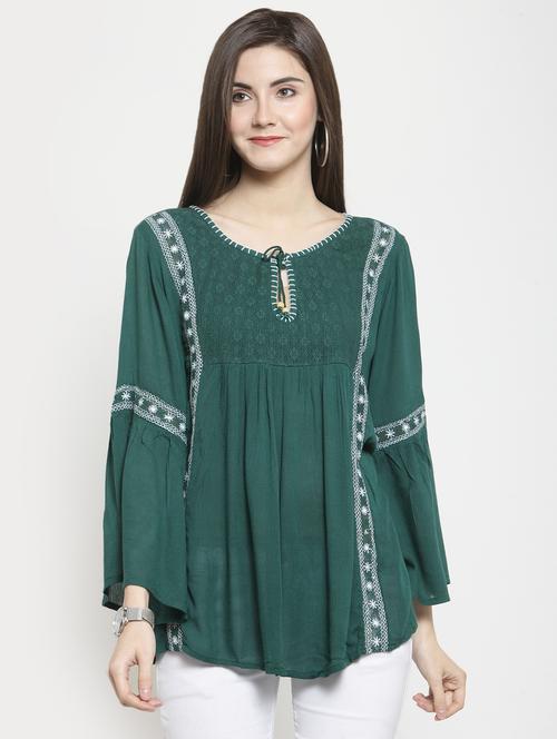 lace panel embroidered peasant top - 16158307 - Very Small Image - 1