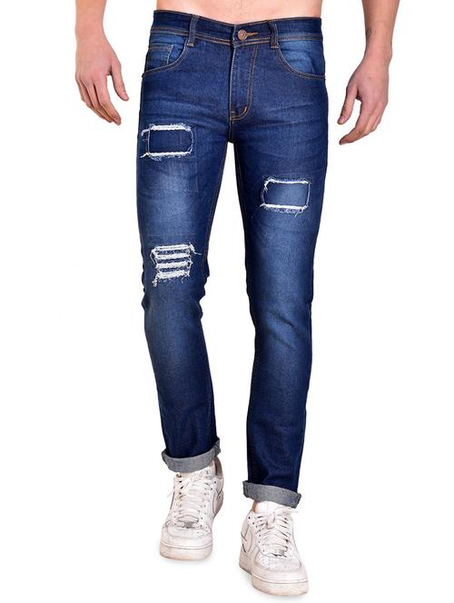 blue denim patched jeans - 16158825 - Standard Image - 1