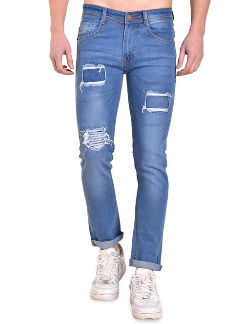 blue denim patched jeans - 16158828 - Standard Image - 1