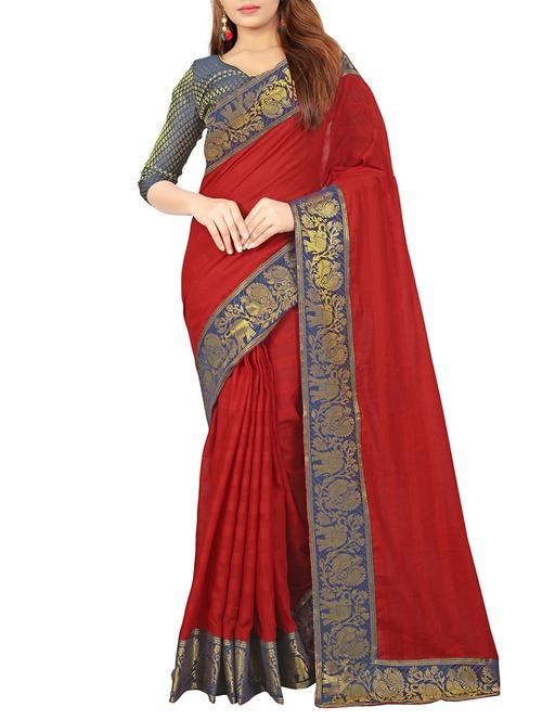 contrast zari border saree with blouse - 16159061 - Very Small Image - 1