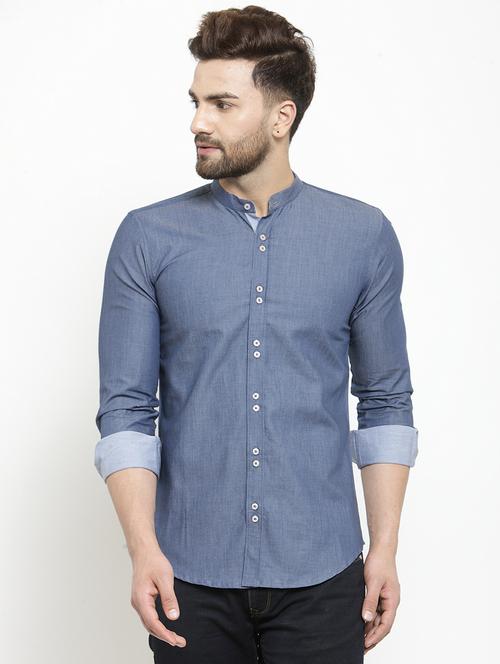 blue solid casual shirt - 16159076 - Standard Image - 1