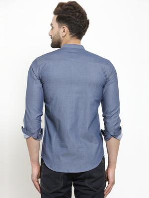blue solid casual shirt - 16159076 - Standard Image - 3