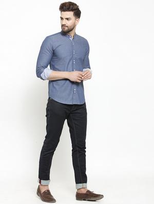 blue solid casual shirt - 16159076 - Standard Image - 4