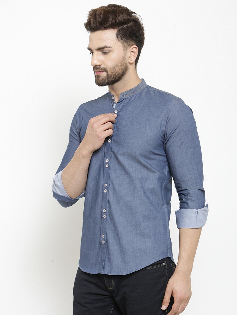 blue solid casual shirt - 16159076 - Zoom Image - 2
