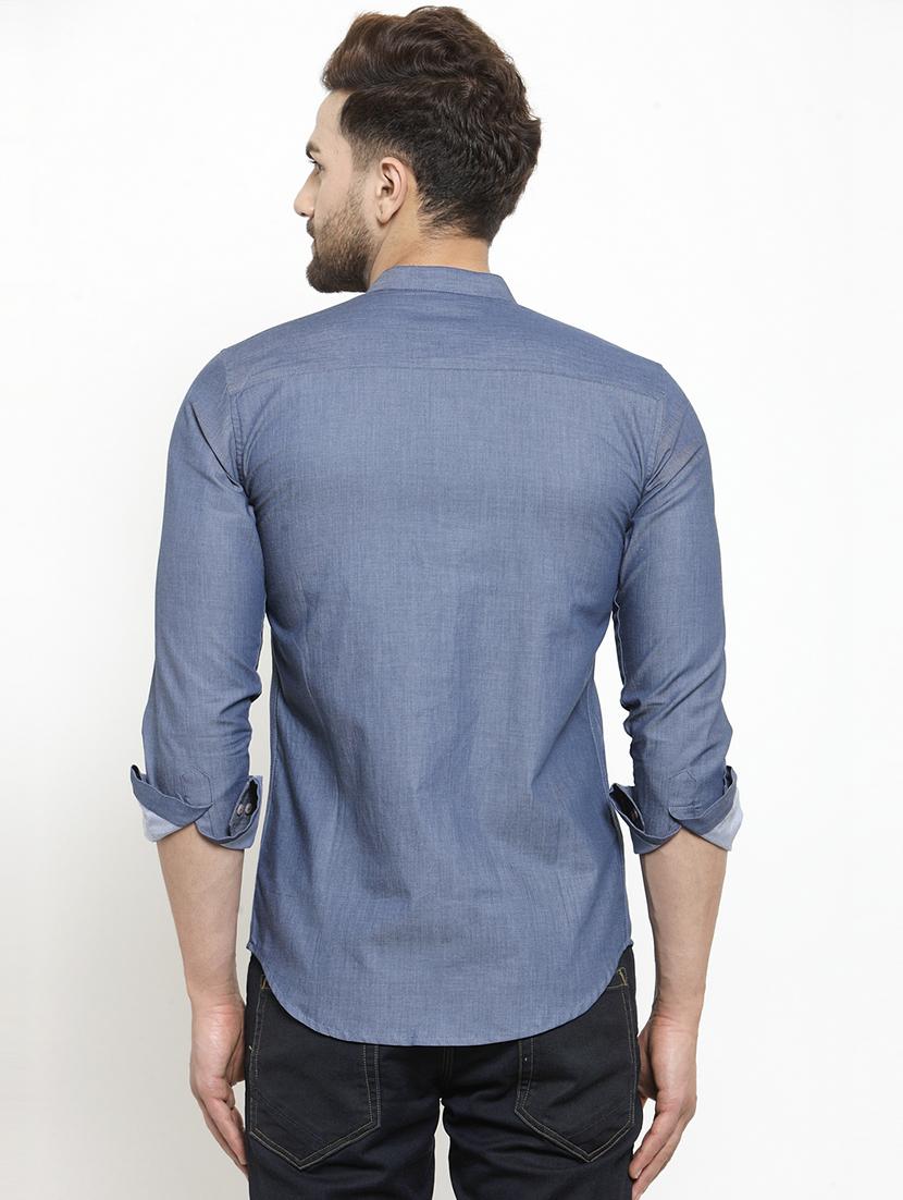 blue solid casual shirt - 16159076 - Zoom Image - 3