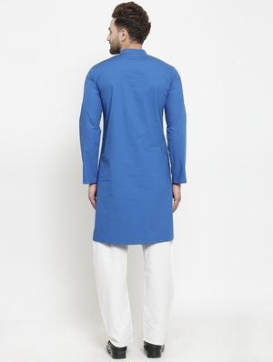 blue solid long kurta - 16159086 - Standard Image - 3
