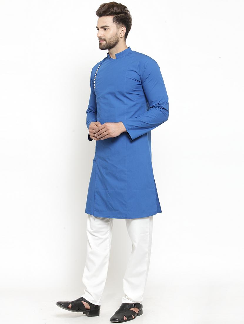 blue solid long kurta - 16159086 - Zoom Image - 2