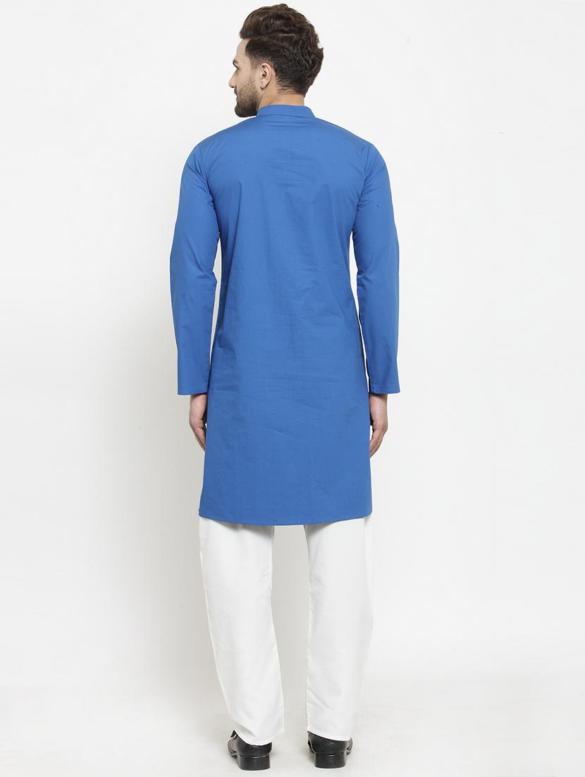 blue solid long kurta - 16159086 - Zoom Image - 3