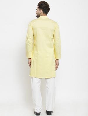 yellow solid long kurta - 16159088 - Standard Image - 3