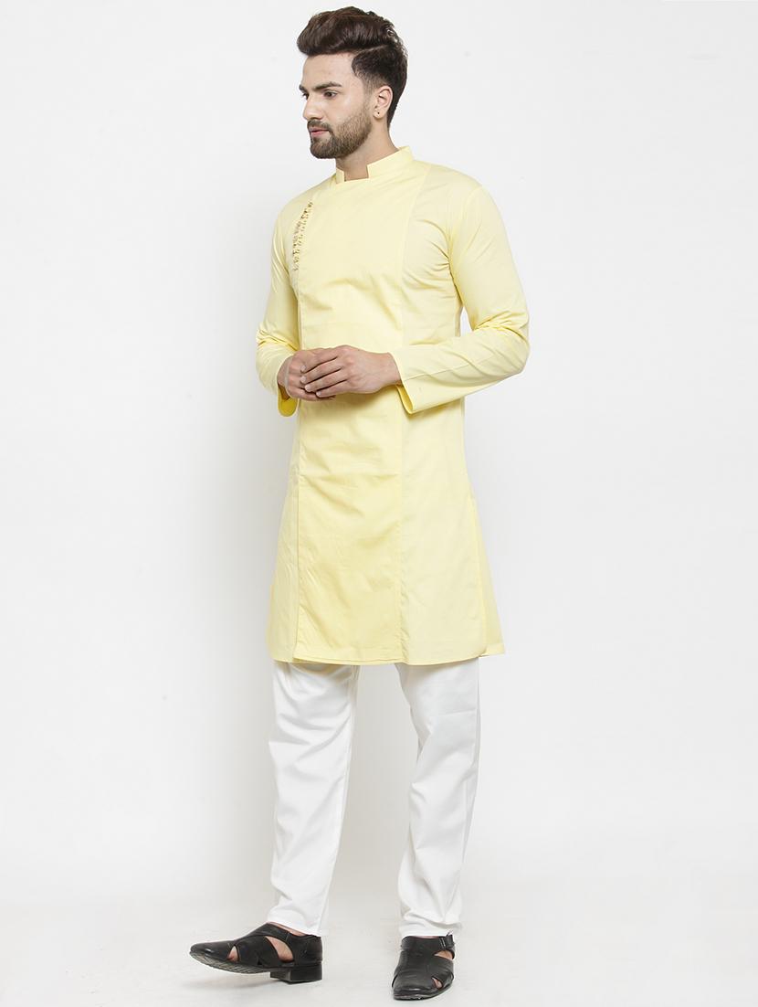 yellow solid long kurta - 16159088 - Zoom Image - 2