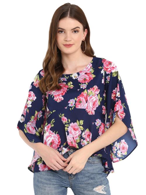 flared sleeved floral asymmetric top - 16159192 - Standard Image - 1