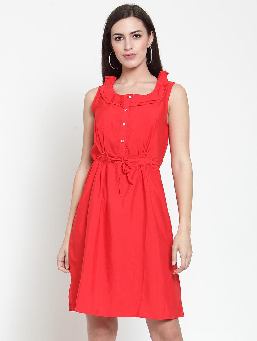 ruffle trim drawstring a-line dress - 16159282 - Zoom Image - 1