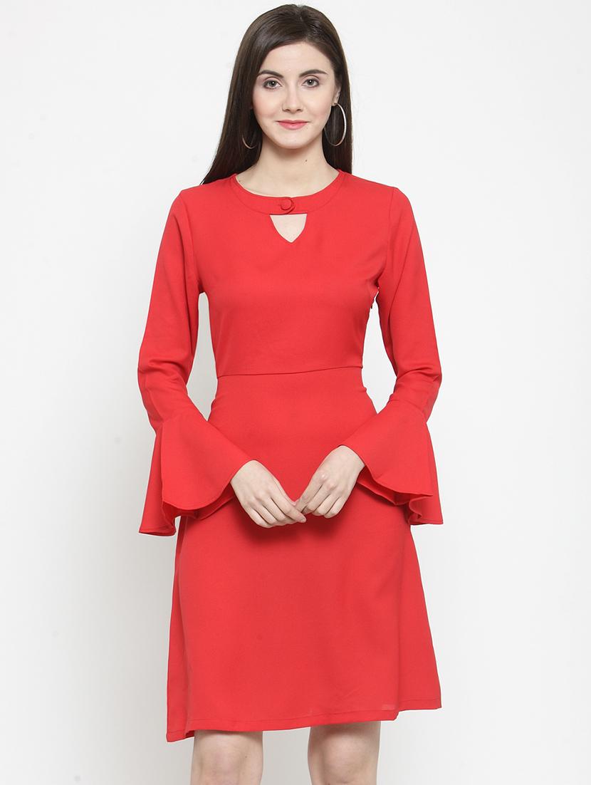keyhole neck bell sleeved a-line dress - 16159284 - Zoom Image - 1