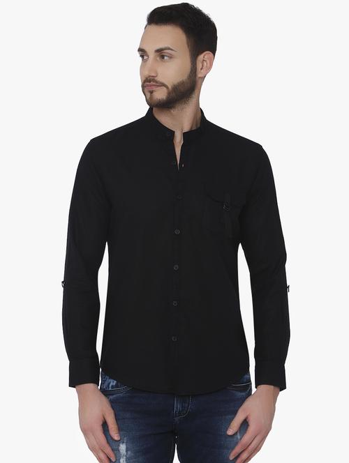 black linen casual shirt - 16165150 - Standard Image - 1