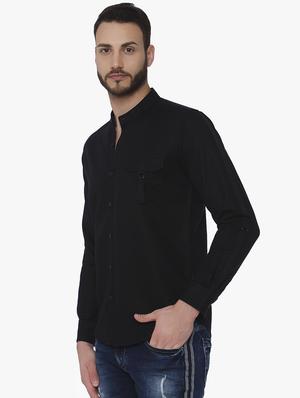 black linen casual shirt - 16165150 - Standard Image - 2