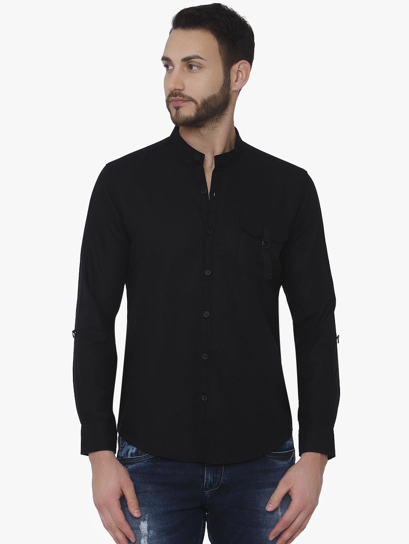 black linen casual shirt - 16165150 - Zoom Image - 1