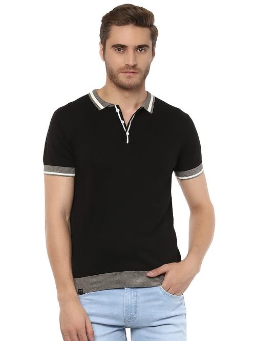 black solid polo t-shirt - 16165184 - Standard Image - 1