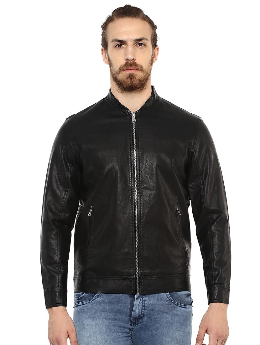 black solid biker jacket - 16165204 - Zoom Image - 1