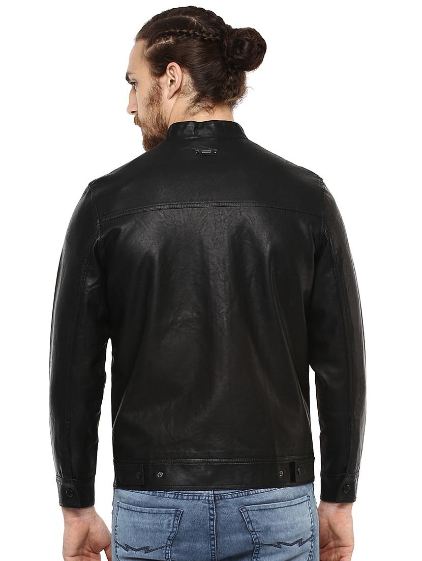 black solid biker jacket - 16165204 - Zoom Image - 3