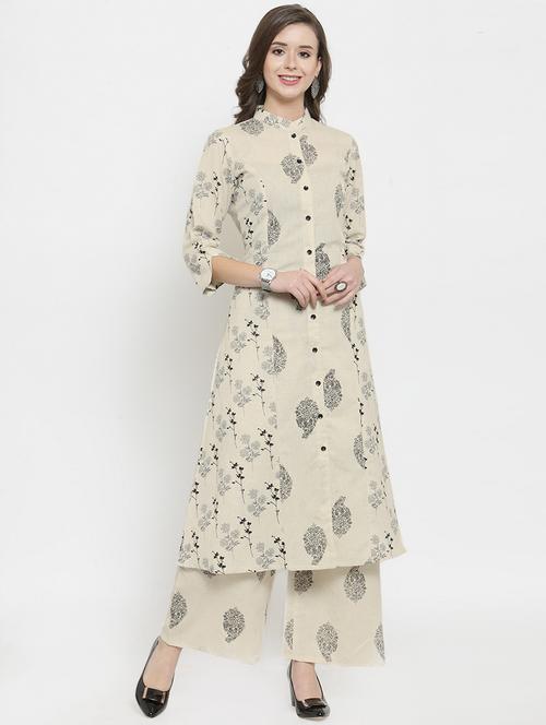 Buttoned kurta with palazzo set - 16165427 - Very Small Image - 1