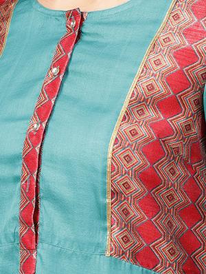 turquoise contrast straight kurta - 16165612 - Standard Image - 5
