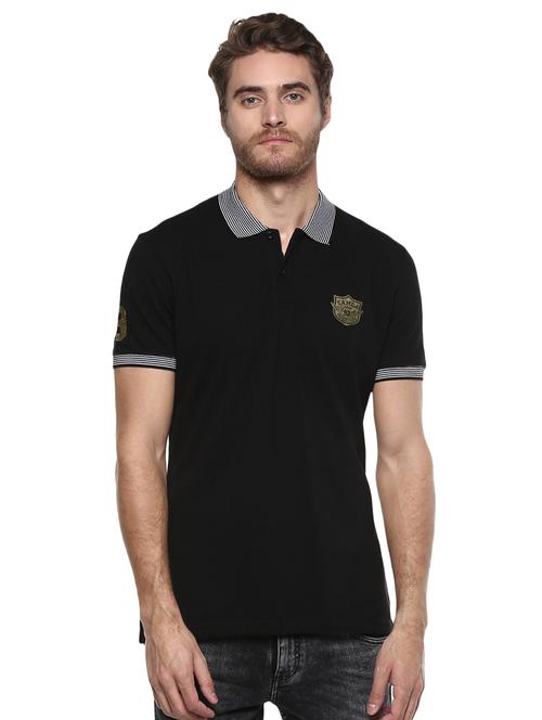 black solid polo tshirt - 16165721 - Standard Image - 1