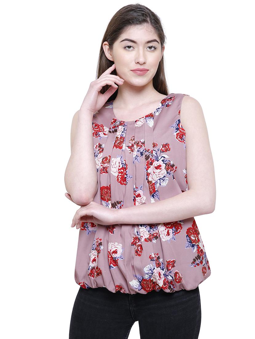 floral pleated blouson top - 16165859 - Zoom Image - 1