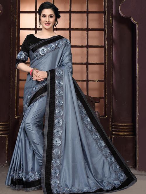 floral ribbon lace border saree with blouse - 16166242 - Very Small Image - 1