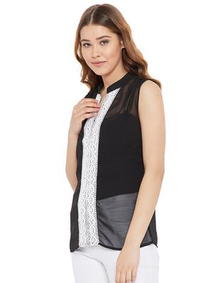 contrast lace detail sheer top - 16166768 - Standard Image - 2