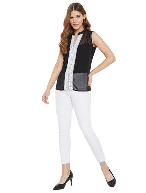 contrast lace detail sheer top - 16166768 - Standard Image - 4