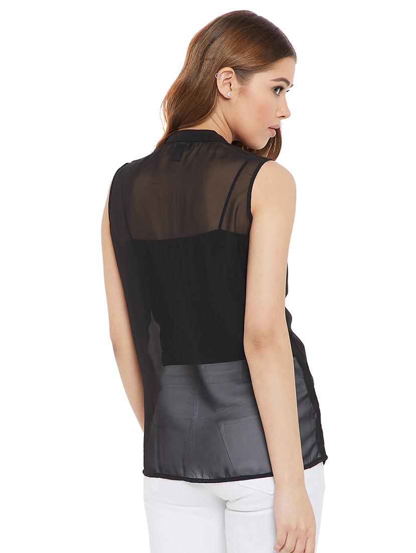 contrast lace detail sheer top - 16166768 - Zoom Image - 3