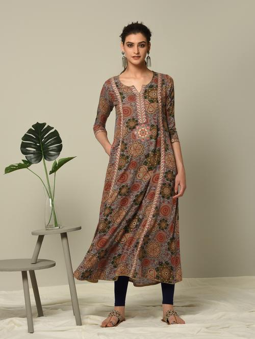 kalamkari printed a-line kurta - 16167207 - Standard Image - 1