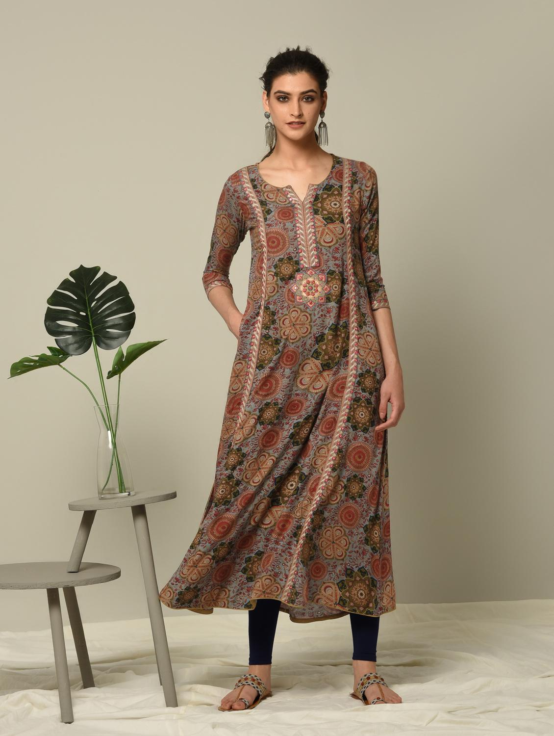 kalamkari printed a-line kurta - 16167207 - Zoom Image - 1